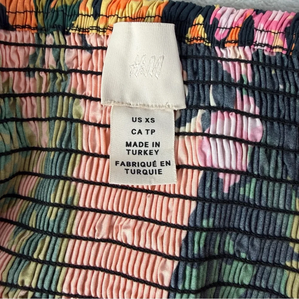 RARE SKIRT SET BLOGGER FAVORITE H&M Orange flare puff sleeve tropical crop XS M - Picture 9 of 11